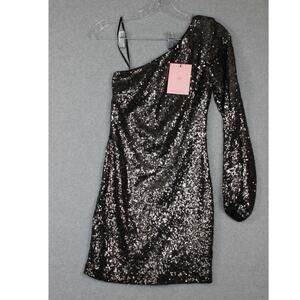 Hello Molly‎ One Shoulder Sequin Mini Dress Gunmetal Size 6 (XS) NWT